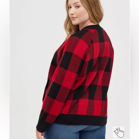 Torrid Cardigan Zip Up Buffalo Plaid Bomber Sweater - Picture 3 of 15